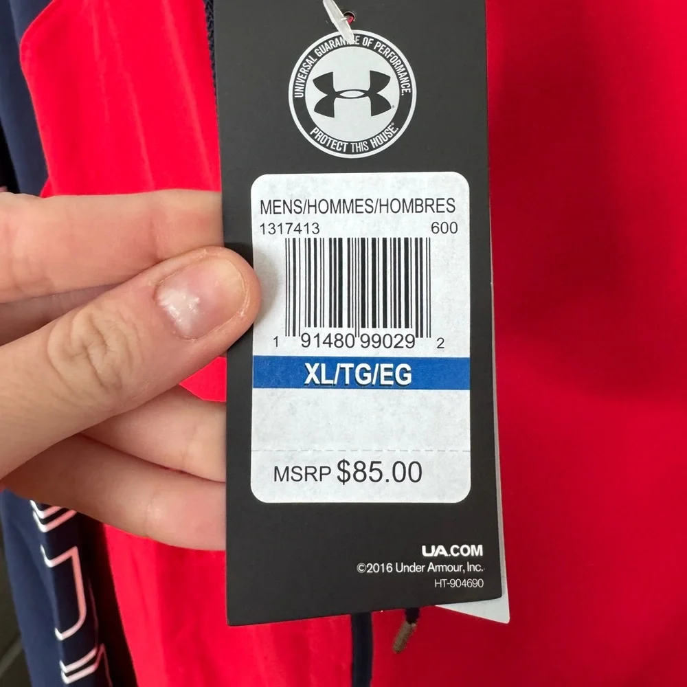 Under Armour Full Zip Hoodie Red Navy Logo Sleeves Men’s XL NWT - Picture 7 of 12